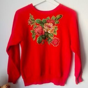 Vintage 80's 90's pannill Red Floral pullover Sweater girls L 14/16